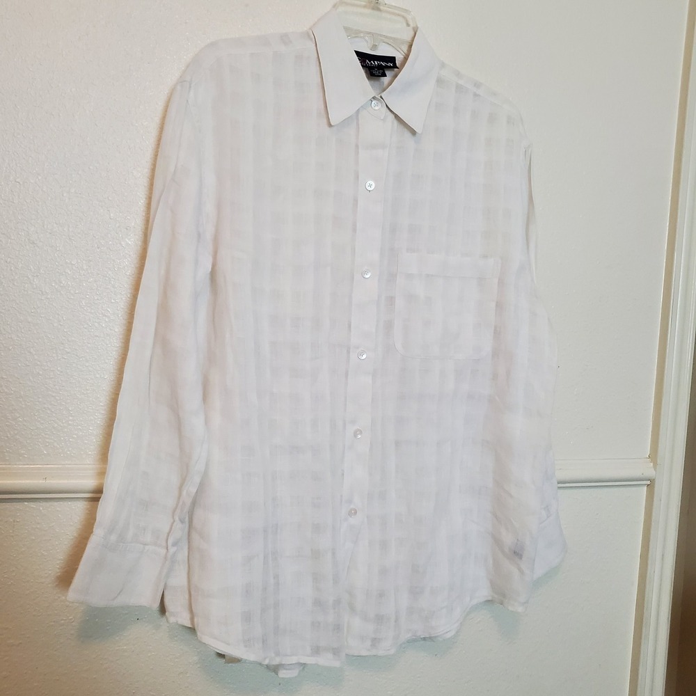 Ellen Tracy Company Women's White 100% Linen Button Up Shirt Top M Textured